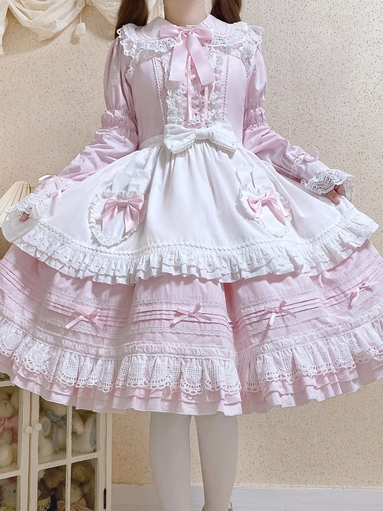 White Lolita Apron with Multicolor Bowknots