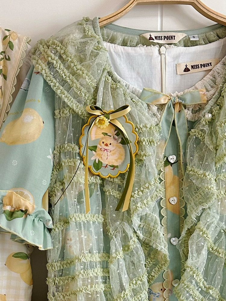 / and Print Green Chick Lemon Yellow Brooch