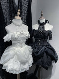 Rock mit Kordelzug in Schwarz/ Jirai Kei Abnehmbares Neckholder-Kleid-Design in Weiß