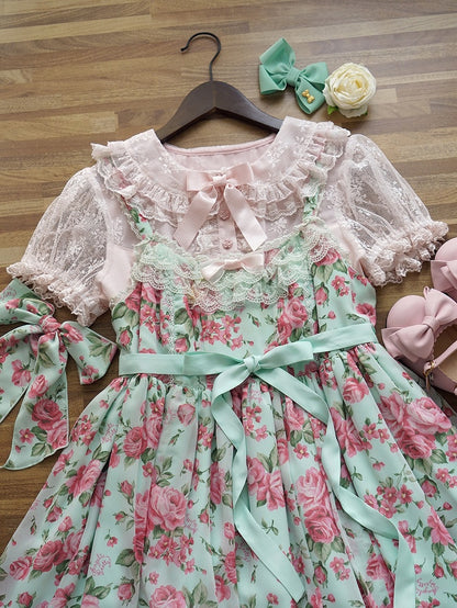 パンピンクのピーターブラウス袖襟ショートロリータ