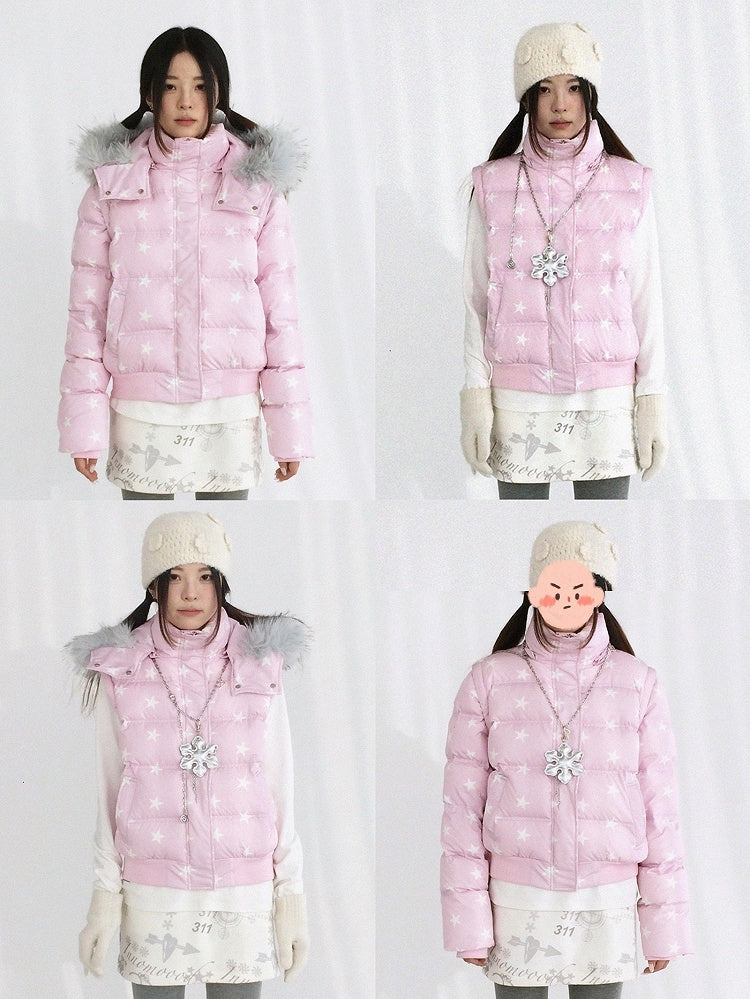 Detachable Jacket Trim Pink Daily Hood - Fur Hooded Winter Kawaii