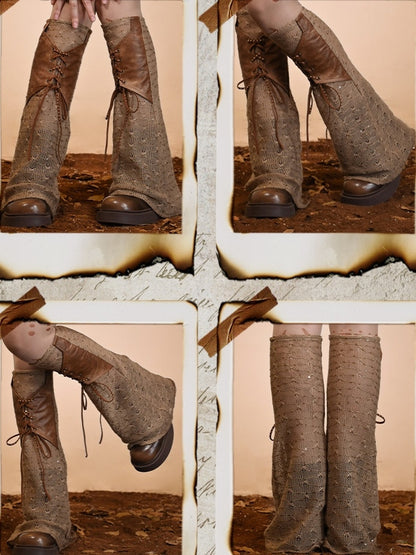 パンク レッグウォーマー レースアップ ウェイストランド ブラウン ディテール