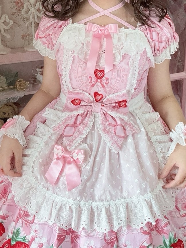 3 エプロン 水玉模様のトリム ハート カラーオプション レースアップリケ