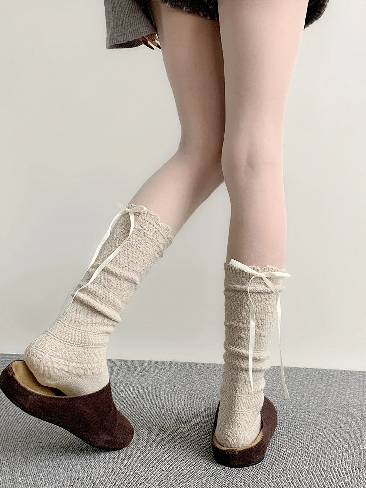 Calf Tie-Up Textured Colors) (4 Knit Socks