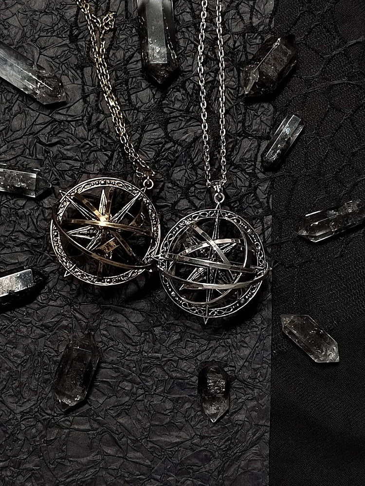 Golden Necklace Celestial Silver Pendant / Globe