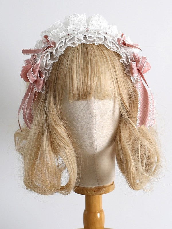 Design WeißRosa Blumen Bowknot KC Trim Details Süße Spitze Lolita