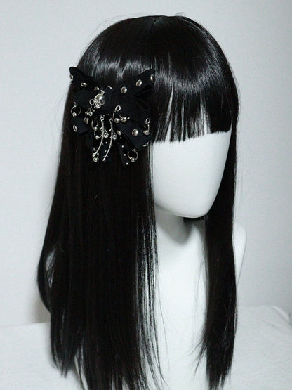 Hairclips Studs Punk Skeleton Black Bowknot with Details