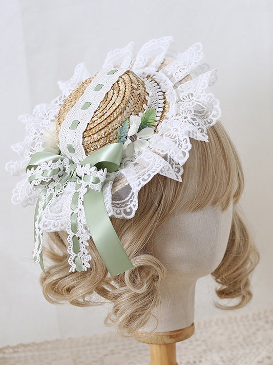 Straw Options 8 - With Flower Lace Bowknot Decorated Lolita Color Country Mini Hat