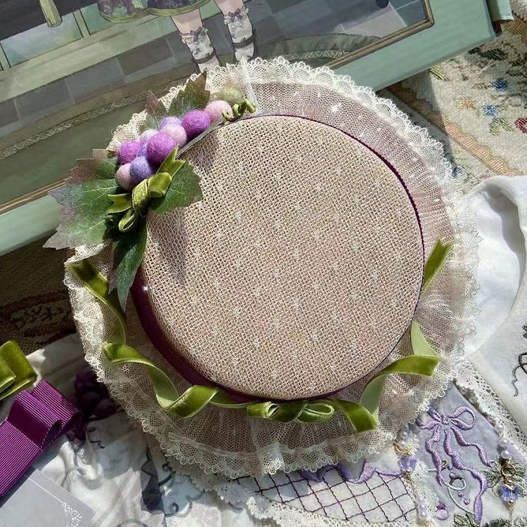 トリムグレープ ブラウン/ホワイト ミニ 蝶結び 装飾 レース ハット 詳細