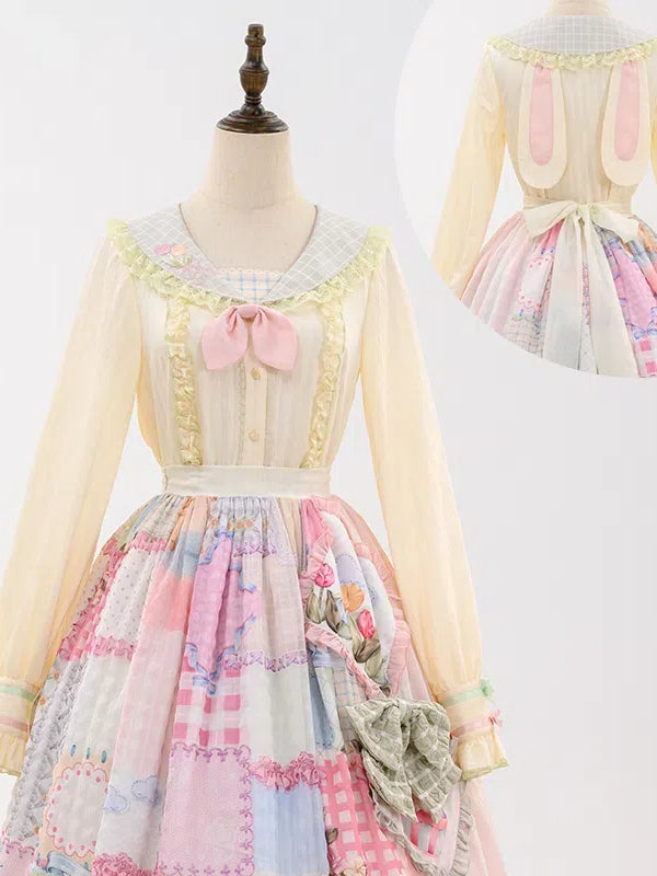 うさぎ耳バックチューリップセーラーカラー長袖ブラウス