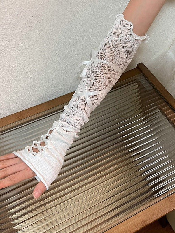 with Lace Style Sleeves Black/White Lolita Ballet Lace-up Design Arm