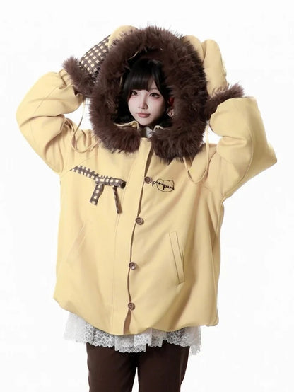 Hooded Hem Jacket Yellow Bubble -
