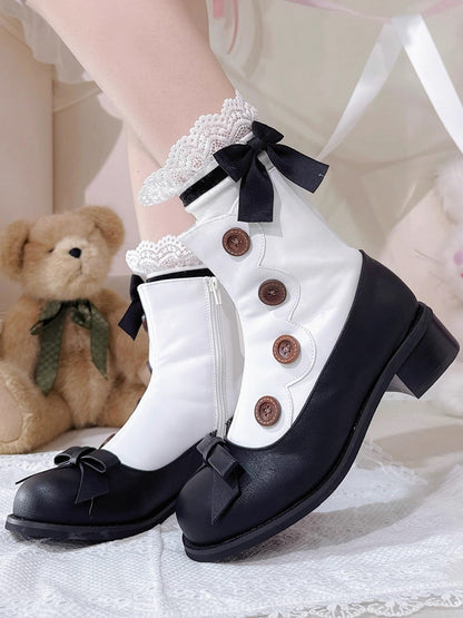 Accents Boots White Lolita Black Button with