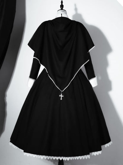 黒と白のクロス刺繍ゴシック修道女ロリータドレス