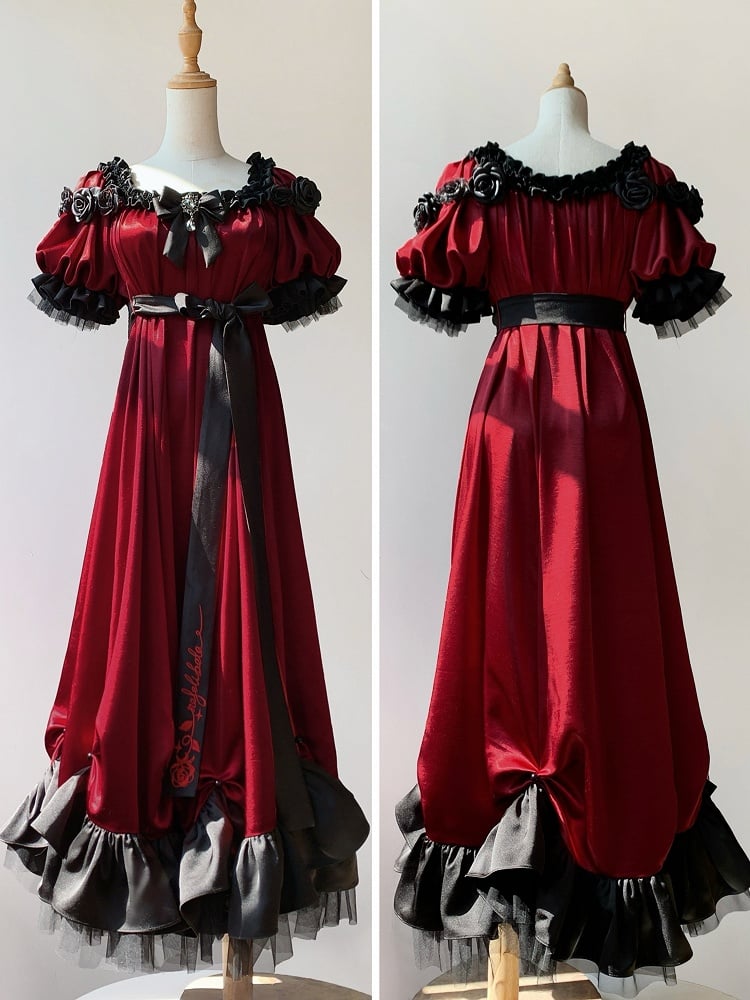 レッドエンパイアウエストマキシドレス ビーズディテール エレガントロリータ