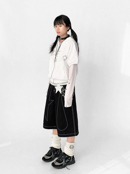 Black Star & Raindrop Line Wide-Leg Pants - innomoood innomoood | LilyVow