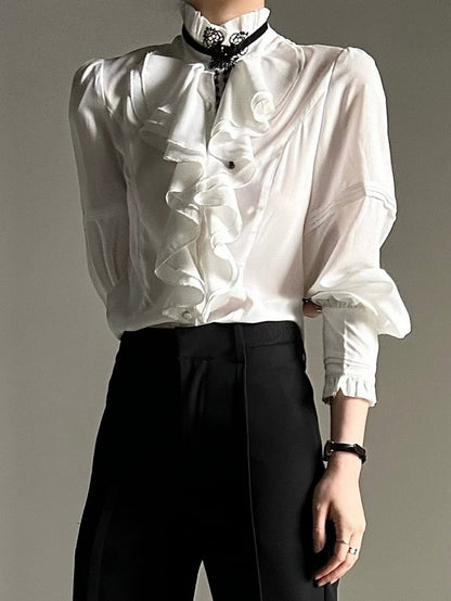 Elegant Choker Teardrop Ouji Necklace Bead Black Pendant Flower Chains with Lace Lolita