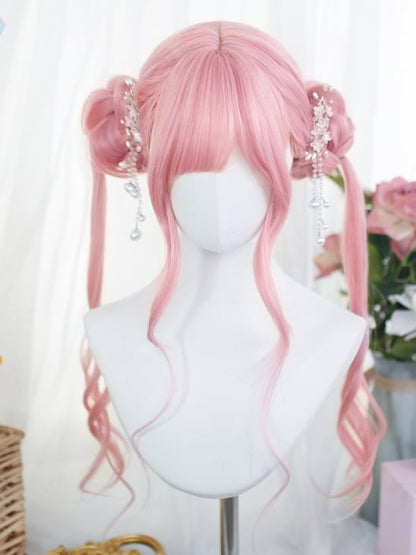 Wigs Wavy With 80-85cm Long Pink Bangs