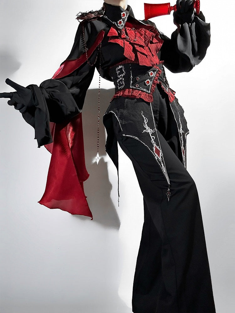 Ouji Lolita Wide-Leg High-Waist Cut Pants in Black - Unknown Star
