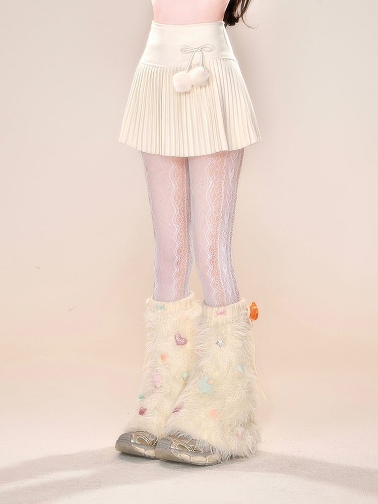 Bowknot Pompons verziert Plissee Schwarz/Grau/Weiß mit abnehmbarem Rock