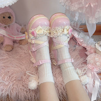 Strawberry Shoes Sweet Lolita Pink Cake Jane Mary Platform Cheese