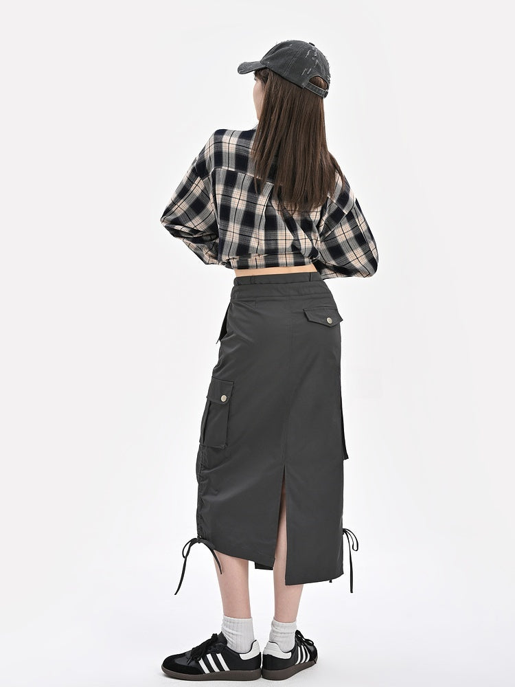 Waist and Gray Drawstring Cargo Skirt Hem Asymmetrical Bittersweet