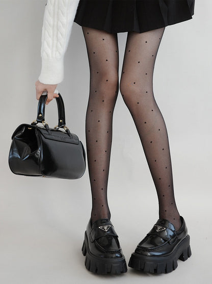 Dot Black Semi-Sheer Polka Pantyhose