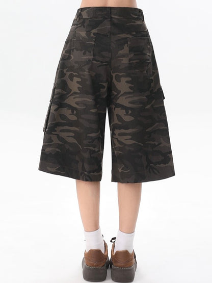 Camouflage Shorts Cargo Skeleton Embroidery Kitty Star with