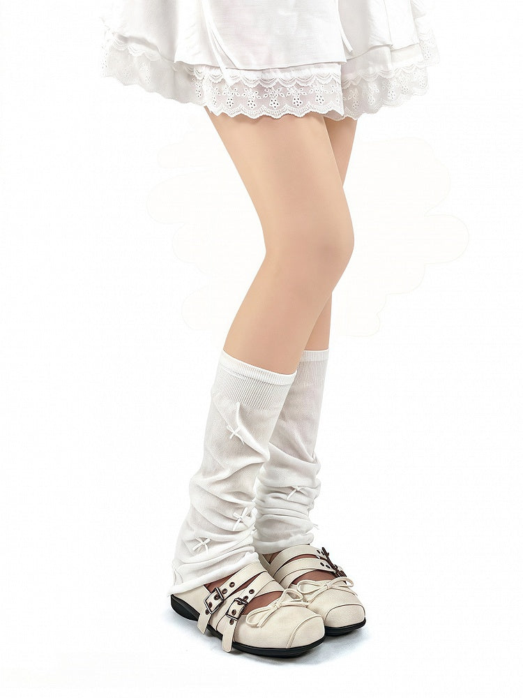 Leg Black/White/Gray Bowknot Ruffled Warmers Trim
