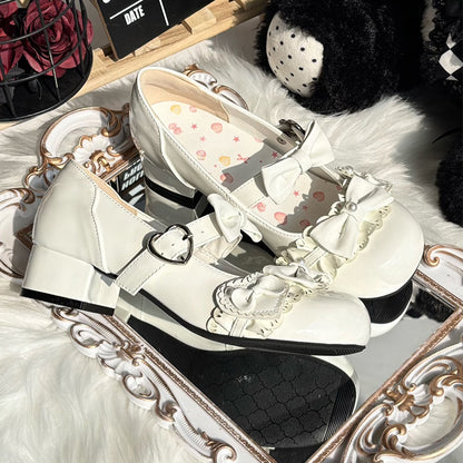 with - Mary Lolita for Round Sweet White Bead Janes Low Embellishments Heel Toe