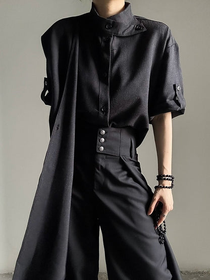 Black Extended Sleeve Convertible Unisex Short with Shirt Scarf