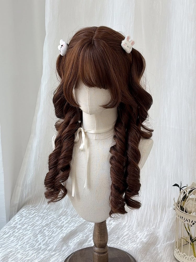 Chocolate Brown 62cm Full Bangs Roman Curly Wig - Sleepy Fish