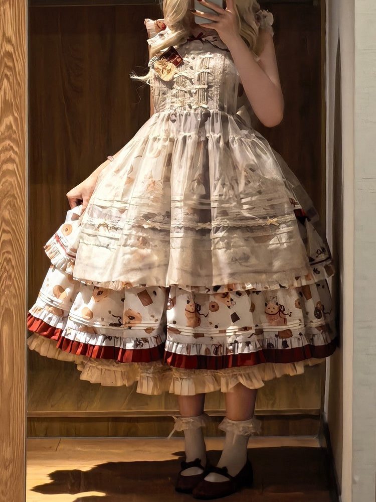 Schürze Süße Bowknots Beige Lolita mit