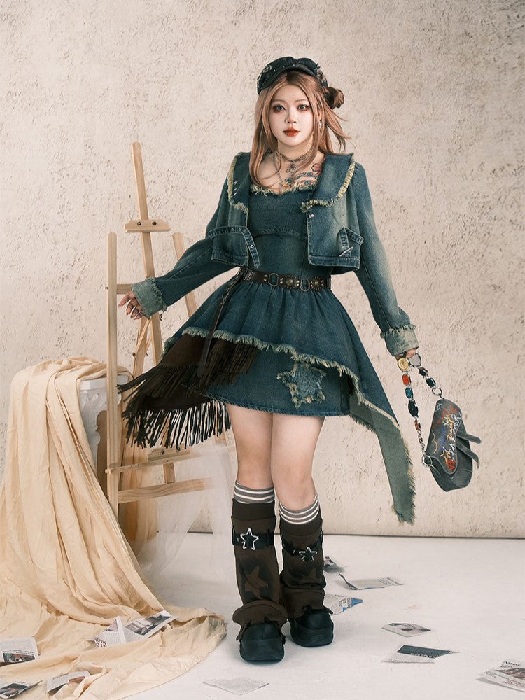 Details Punk Size PU Studded Brown Wasteland Plus with Belt Y2K