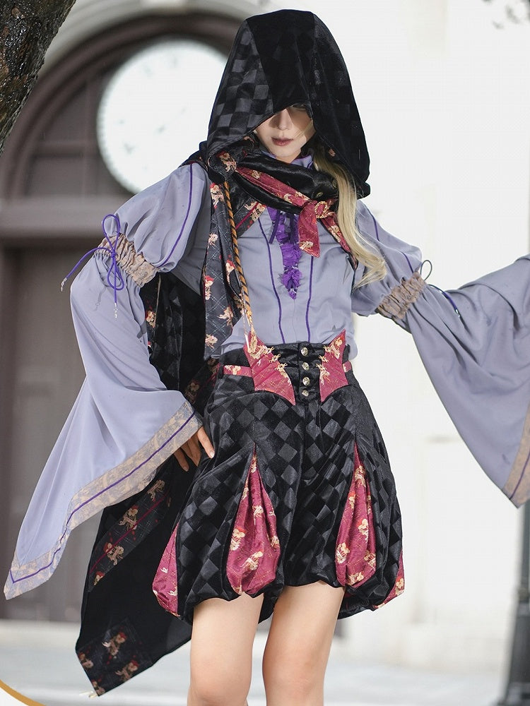 Black & Red Checked Pattern Lolita Cape with Embroidered Details - Neoludwig