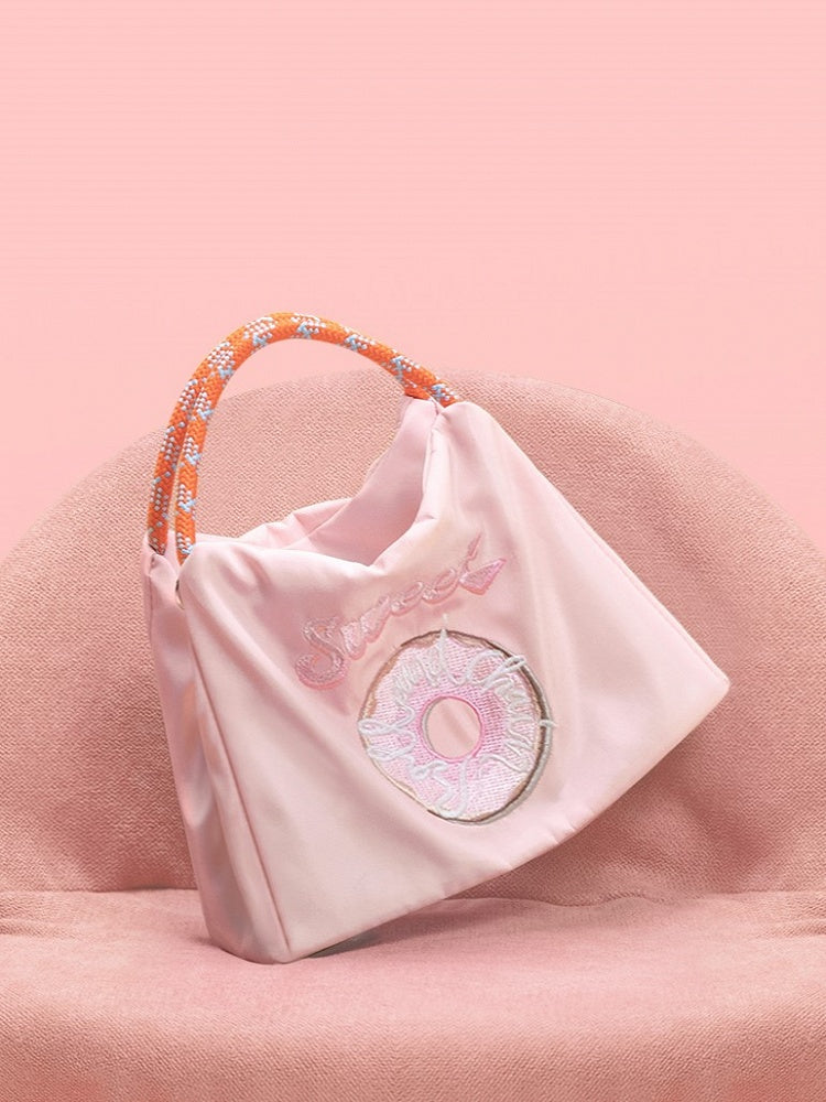 Pink Crossbody Phone Bag With Embroidered Donut Design
