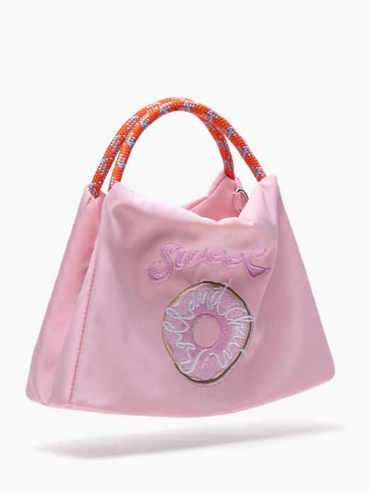 Pink Crossbody Phone Bag With Embroidered Donut Design