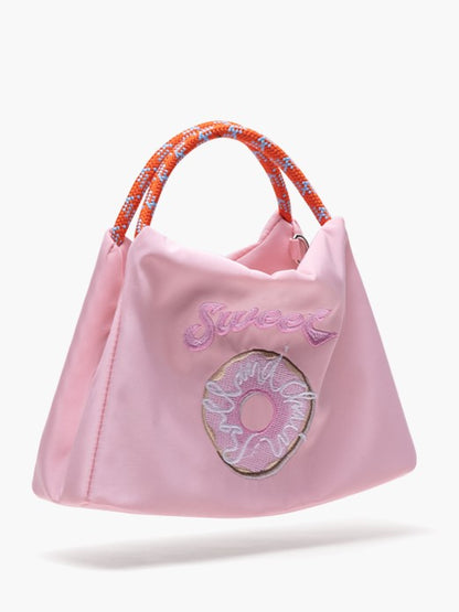 Pink Crossbody Phone Bag With Embroidered Donut Design