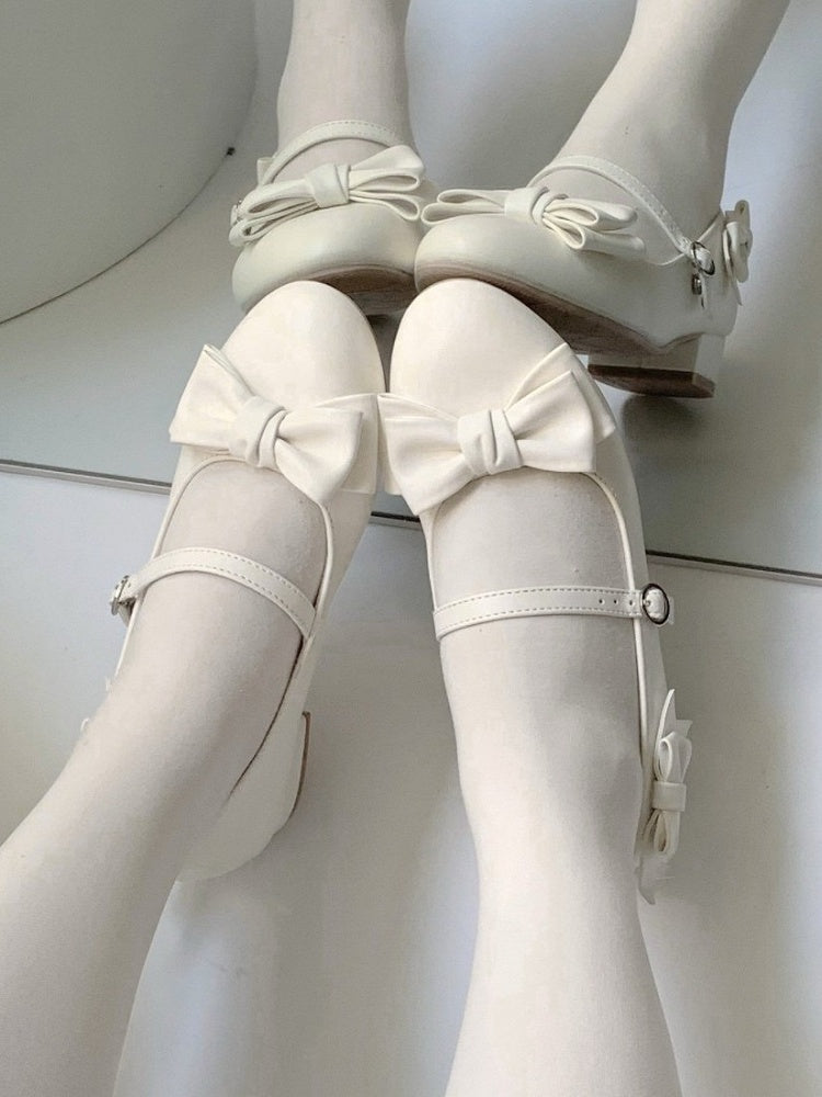 White Bowknot Lolita Shoes with Buckle Strap - Unmissable Berry