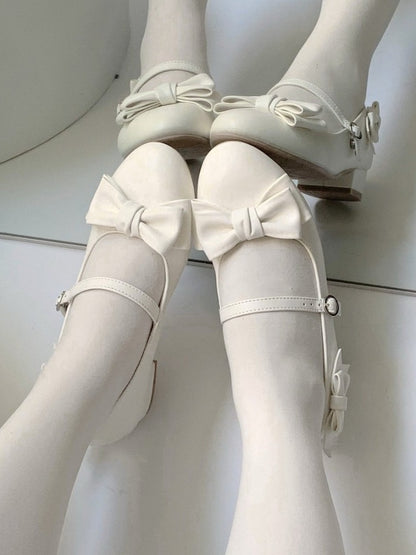 White Bowknot Lolita Shoes with Buckle Strap - Unmissable Berry