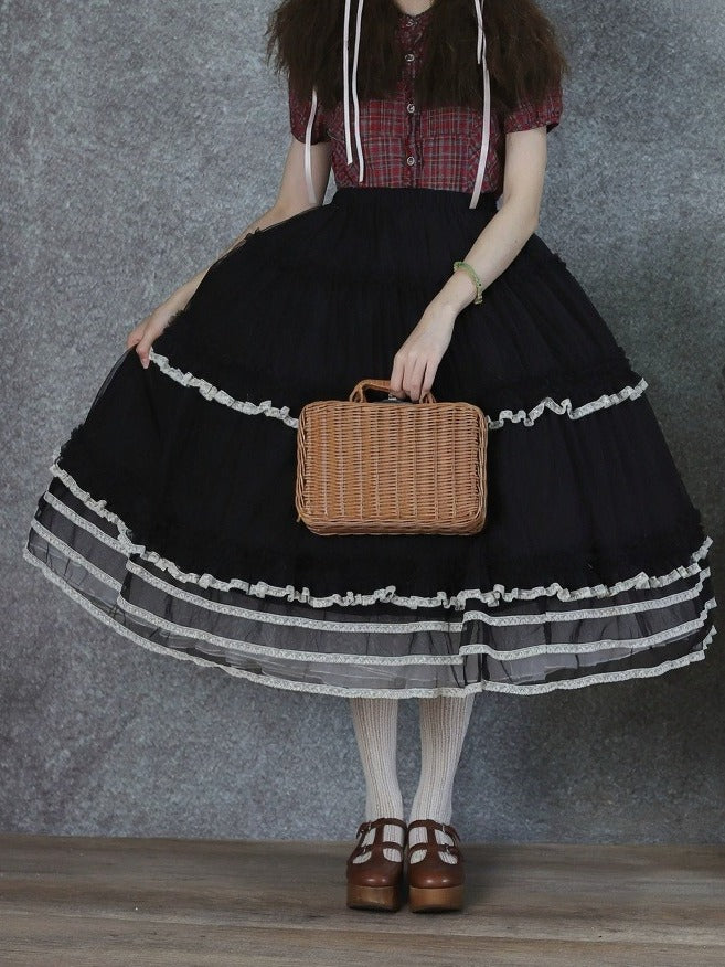 Black Lace Trim Tiered Underskirt - Tiny Garden