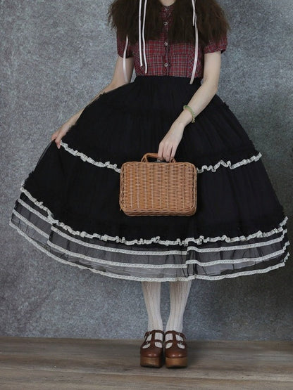Black Lace Trim Tiered Underskirt - Tiny Garden