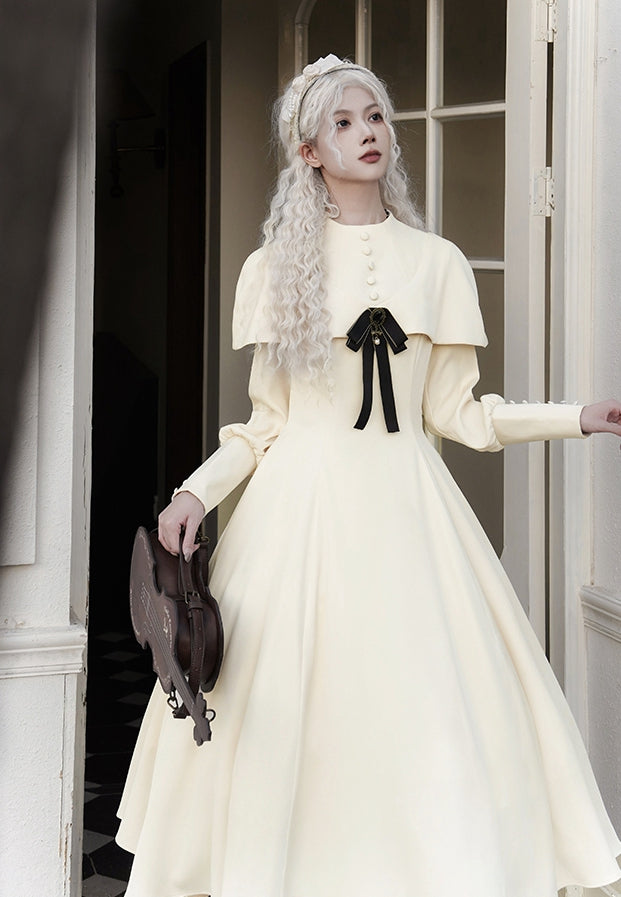 Beiges Cape Elegantes Langarmkleid Lolitakleid