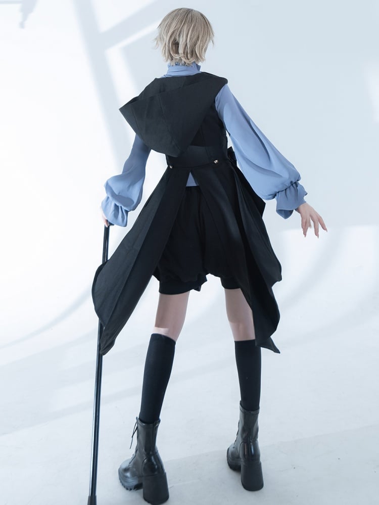 大きなリボントレーン付きブラック王子フード付きベスト