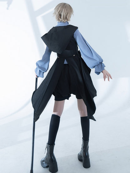 Bow Black with Ouji Train Back Fashion Big Waistcoat Hooded