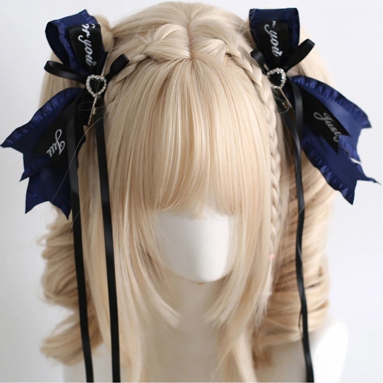 Jirai Kei 5-Style Lettered Satin Bow Hairclips - Heart Accent Design