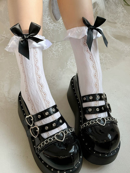 大きな蝶結びのフリルトリムロリータソックス