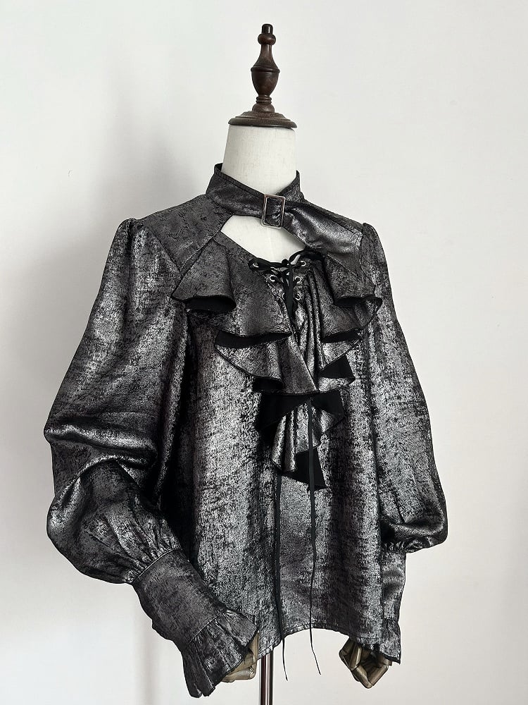 Shirt Ouji Sleeves Lolita Silver-Gray Long Pirate Vibes