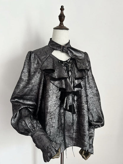 Shirt Ouji Sleeves Lolita Silver-Gray Long Pirate Vibes