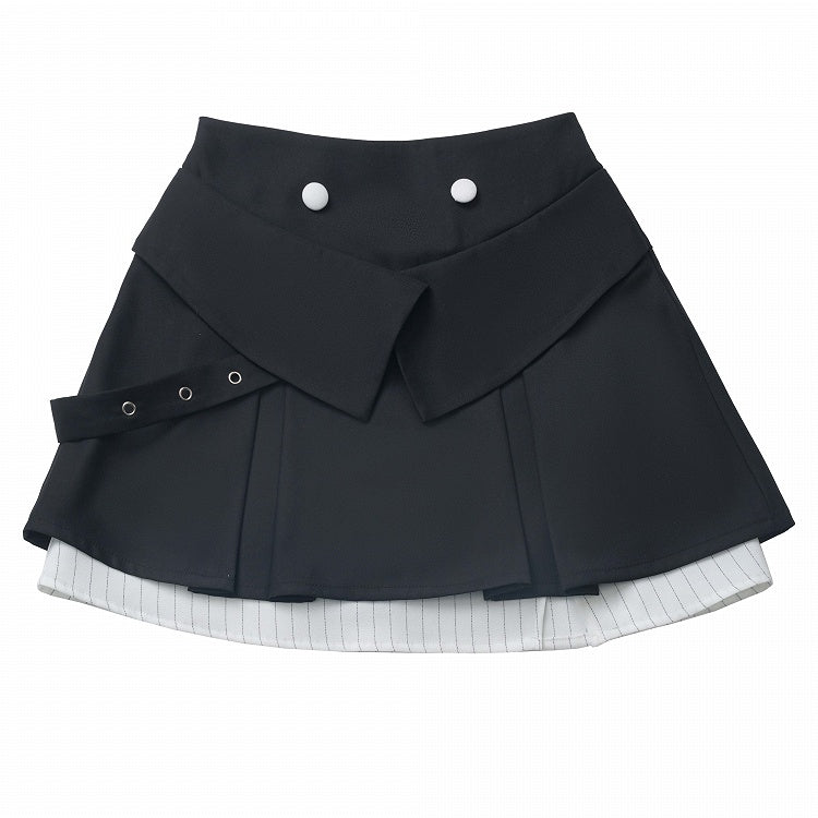 ブラックボックスプリーツスカート ホワイトストライプ パッチワークデザイン